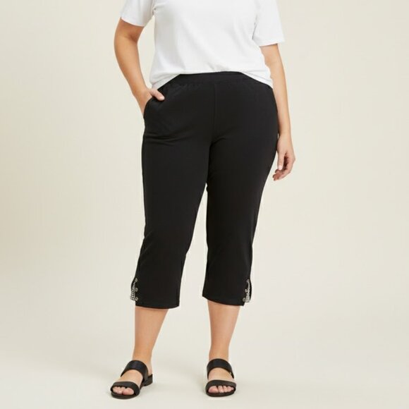 Catherines Capri Pants Women’s 1XWP Black Plus Petite Gingham Stretch Pockets - Picture 2 of 13